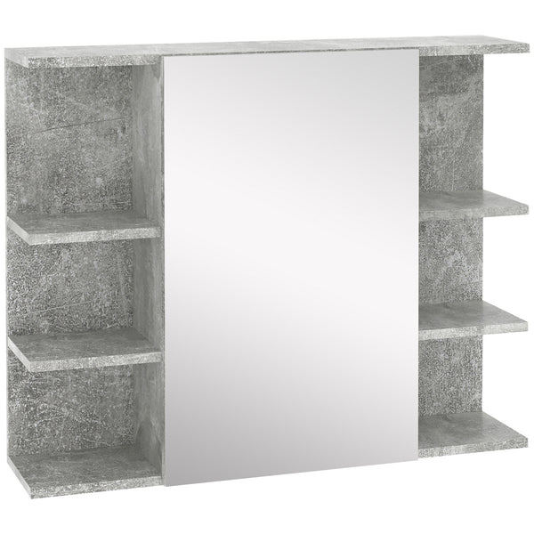 Miroir de salle de bain mural 80x19,8x64cm avec porte grise et étagères latérales sconto