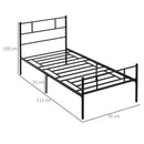 Struttura Letto Singolo 90x200 cm in Acciaio con Doghe Integrate Nero