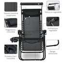 Sedia Sdraio Zero Gravity 90x67x110 cm con Tettuccio e Portabicchieri Nero