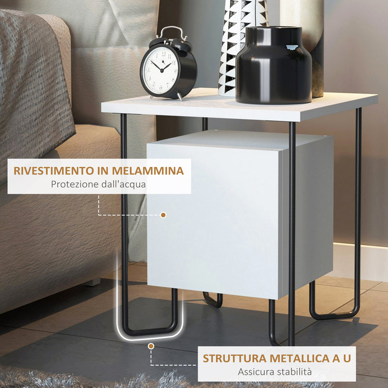 Comodino con Armadietto e Mensola 40x40x45 cm in Legno e Metallo Bianco