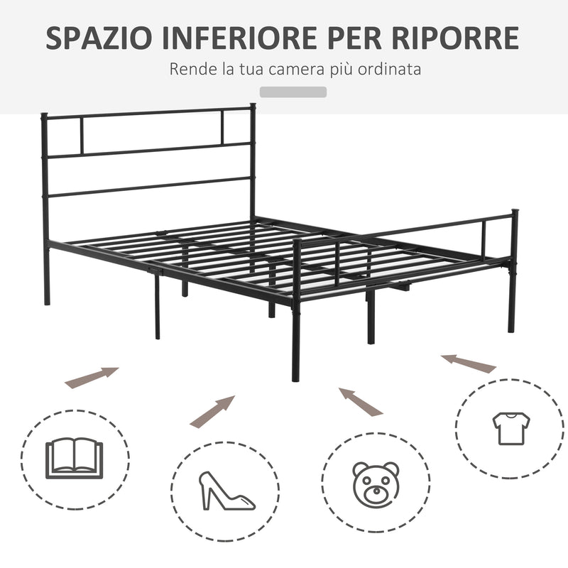 Struttura Letto Una Piazza e Mezzo 140x200 cm in Acciaio con Doghe Integrate Nero
