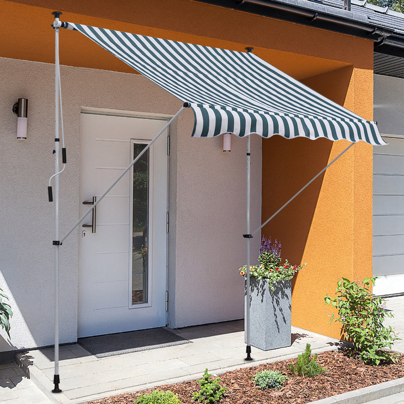 Tenda da Sole a Muro 200x150 cm con Pali di Supporto Bianco, Verde