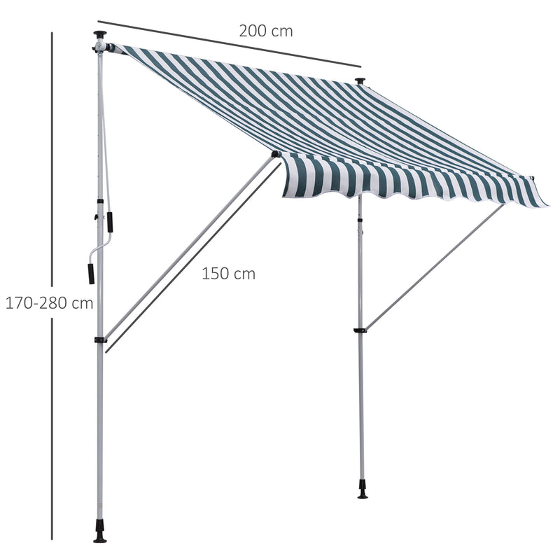 Tenda da Sole a Muro 200x150 cm con Pali di Supporto Bianco, Verde
