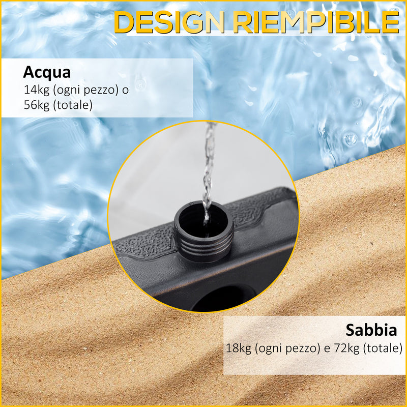 Base per Ombrellone da Giardino 4 Pezzi in Plastica Riempibili con Acqua e Sabbia Nero