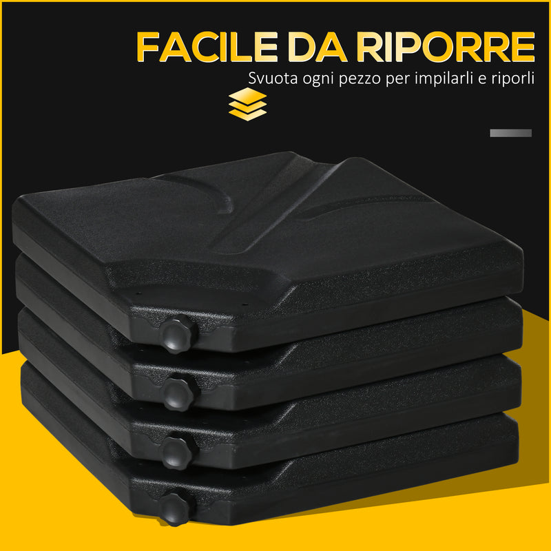 Base per Ombrellone da Giardino 4 Pezzi in Plastica Riempibili con Acqua e Sabbia Nero