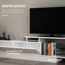 Mobile Porta TV 180x29,6x45 cm con Armadietti e Mensola da Appendere in Legno Bianco