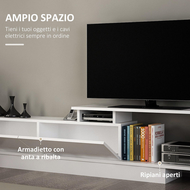 Mobile Porta TV 180x29,6x45 cm con Armadietti e Mensola da Appendere in Legno Bianco