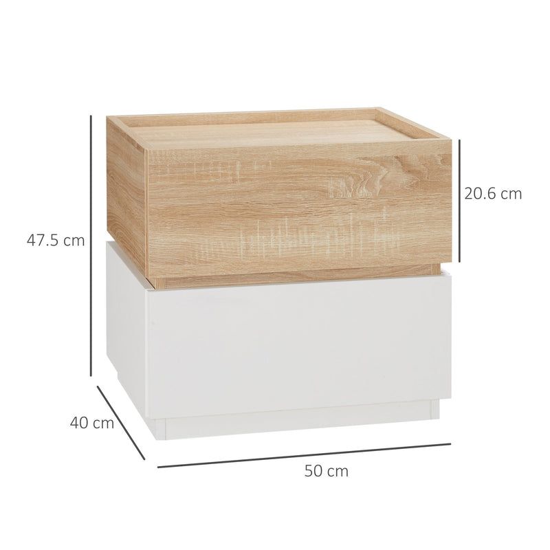 Comodino 2 Cassetti 50x40x47,5 cm Design Moderno Nature Wood e Bianco