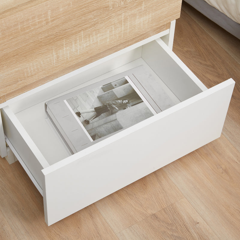 Comodino 2 Cassetti 50x40x47,5 cm Design Moderno Nature Wood e Bianco