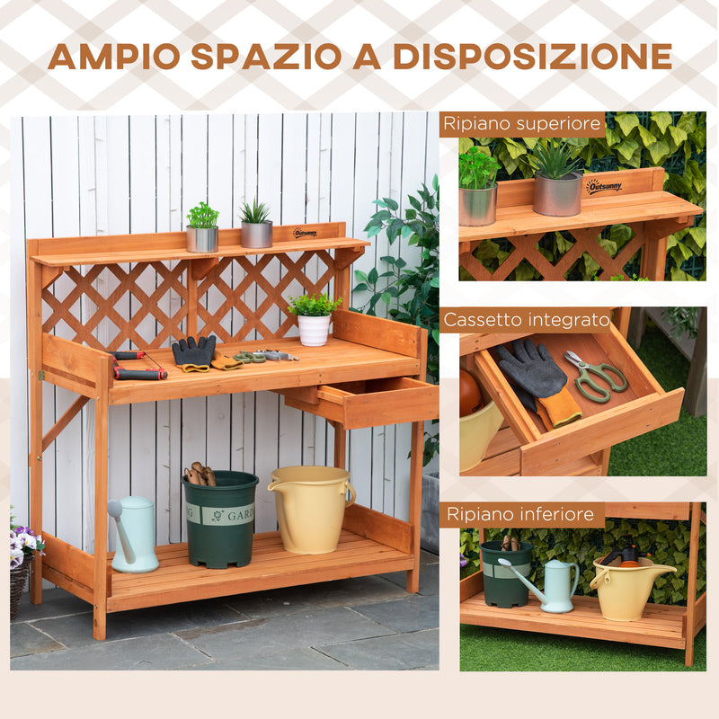 Tavolo per Giardinaggio 111.8x50.3x112.3 cm in Legno di Abete con Griglia Arancione