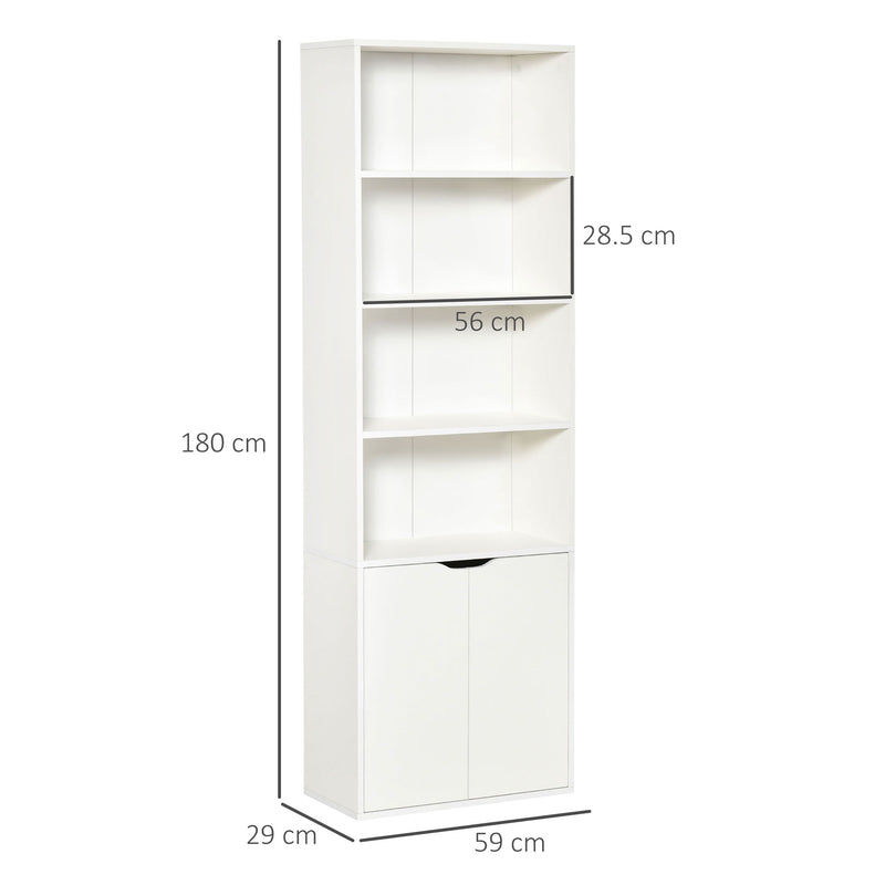 Libreria Moderna 4 Ripiani 59x29x180 cm con Armadietto a 2 Ante in Legno Bianco