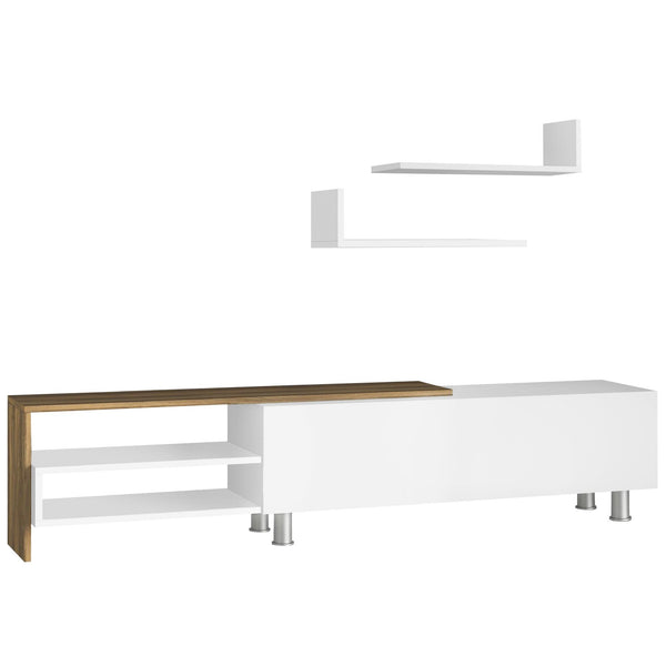 sconto Meuble TV 180x29,5x41,3 cm avec étagères et meuble en bois blanc