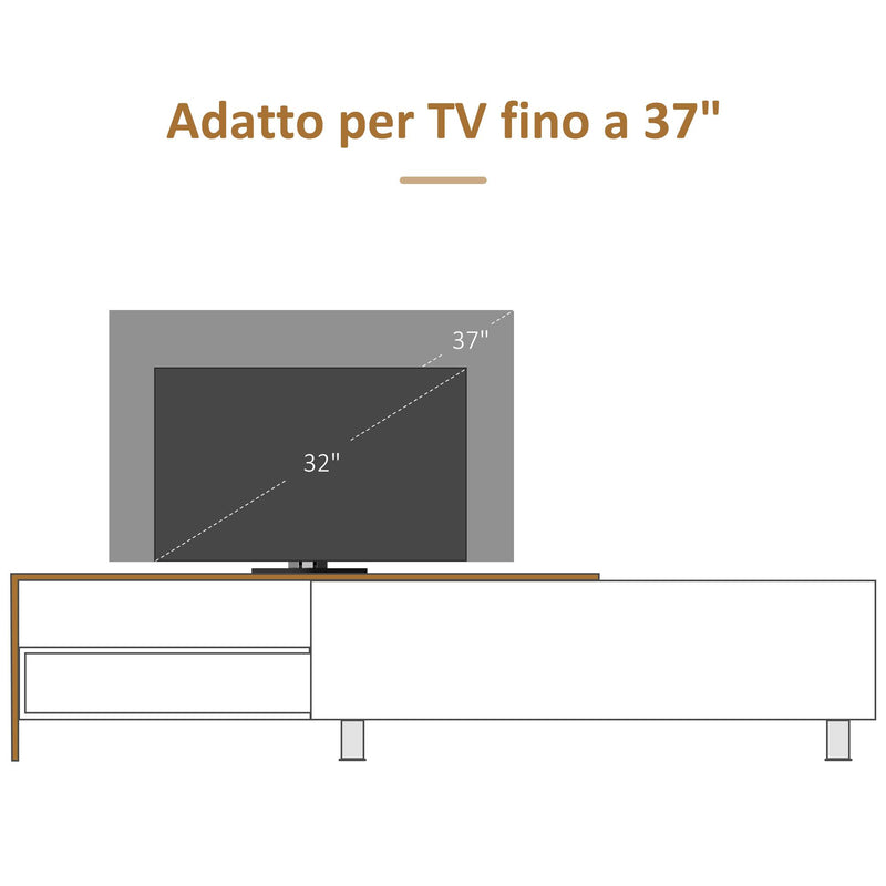 Mobile TV 180x29.5x41,3 cm con Mensole e Armadietto in Legno Bianco