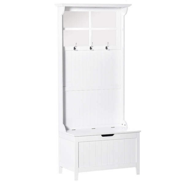 Meuble d'entrée 3 en 1 avec coffre à étagère blanc et miroirs online
