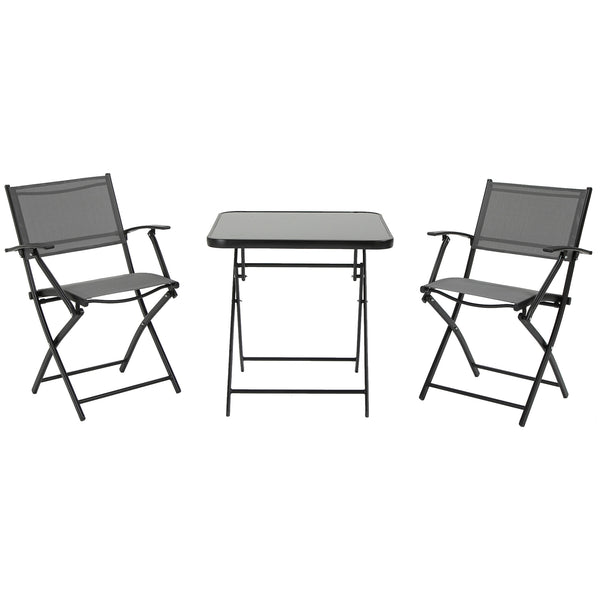 acquista Ensemble de table et 2 chaises de jardin pliantes en verre trempé et métal noir