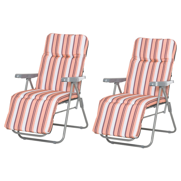 Lot de 2 Transats de Jardin 60x75x102cm Inclinables 5 Positions avec Coussin Orange online