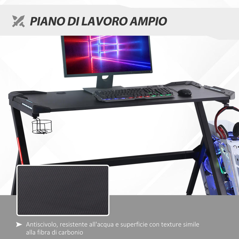 Scrivania da Gaming con Luci LED 120x60x73 cm in MDF Nero