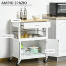 Carrello da Cucina 1 Cassetto 2 Ante con Ruote 73x50x91 cm Piano in Bambù Bianco