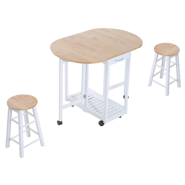 prezzo Ensemble table pliante et 2 tabourets peu encombrants en bois de pin et MDF blanc