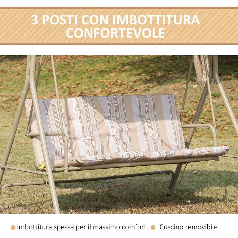 Dondolo da Giardino 3 Posti 172x110x156 cm in Acciaio Marrone