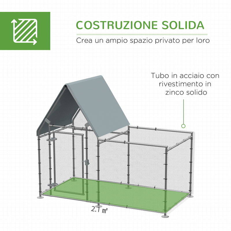 Pollaio Gabbia per Galline da Esterno 200x105x172 cm con Telo di Protezione in Oxford Argento
