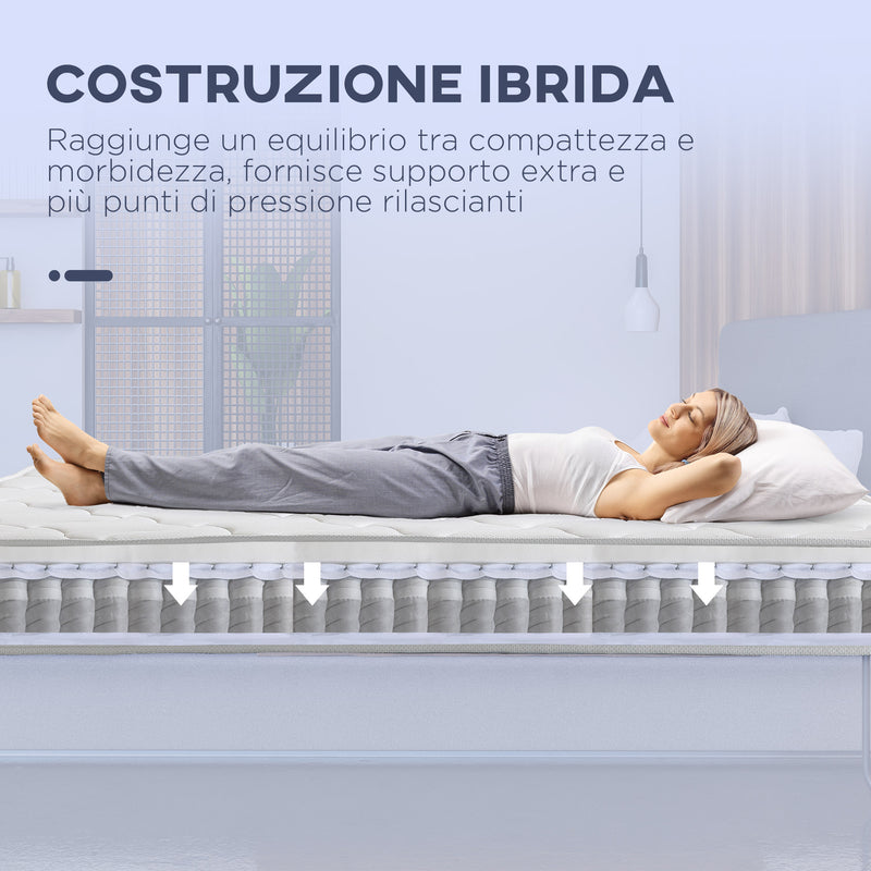 Materasso Memory e Molle Mastrimoniale Francese 140x190 cm H20 Bianco