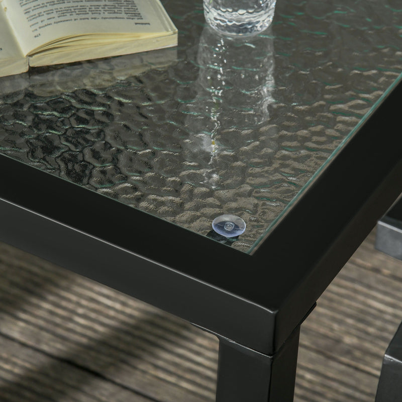 Set Tavolino e 2 Sdraio Reclinabili da Giardino Tessuto a Rete e Cotone Grigio Scuro