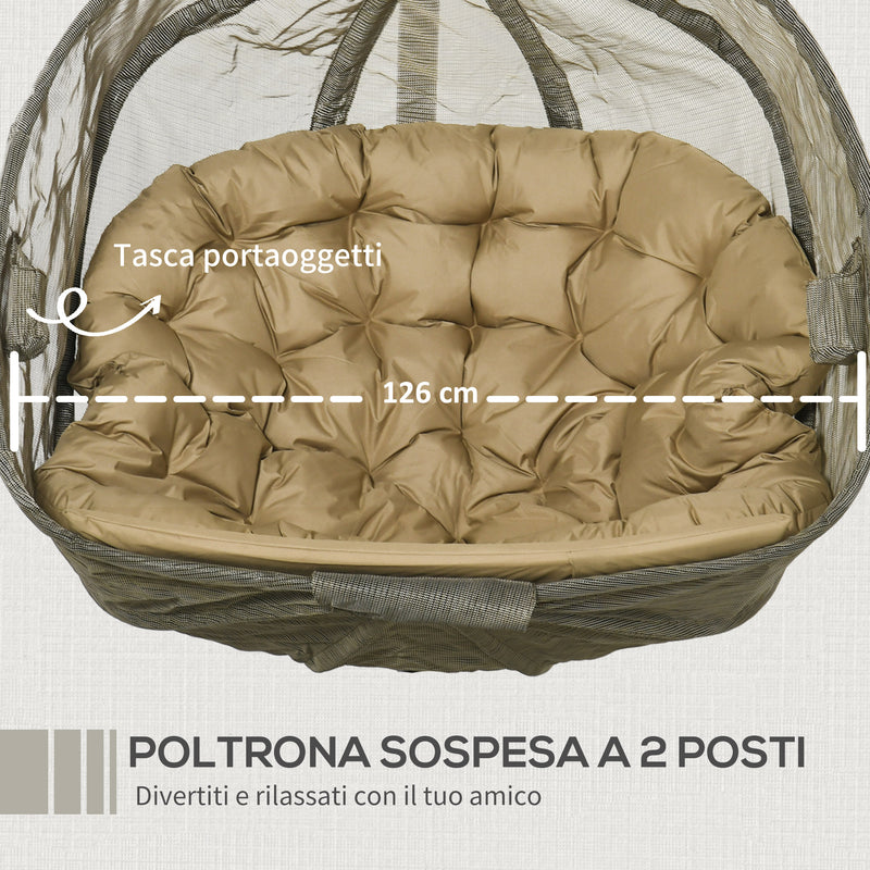 Dondolo Pensile da Giardino 2 Posti 132x126x172 cm Struttura in Acciaio Marrone