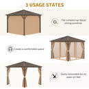 Gazebo da Giardino con Zanzariera Tende Laterali e Tetto Rigido 2,98x2,98m in Alluminio Marrone
