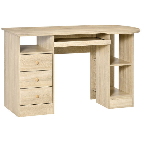 Bureau 125x60x74 cm avec tiroirs étagère clavier en bois sconto