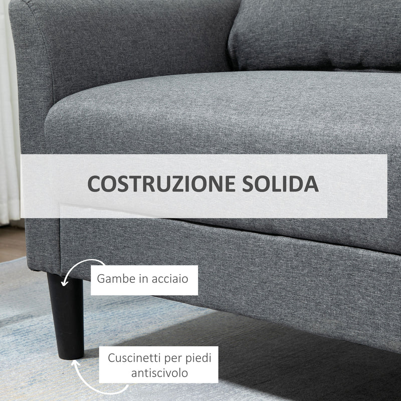 Divano 2 Posti 191x79x87 cm in Tessuto Effetto Lino Grigio