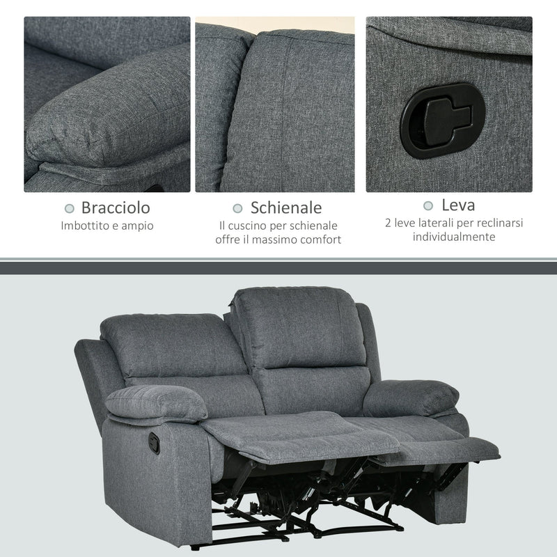 Divano 2 Posti 141,5x95x94,5 cm in Tessuto Grigio