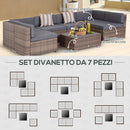 Set da Giardino Divano Modulabile e Tavolino in Rattan Grigio