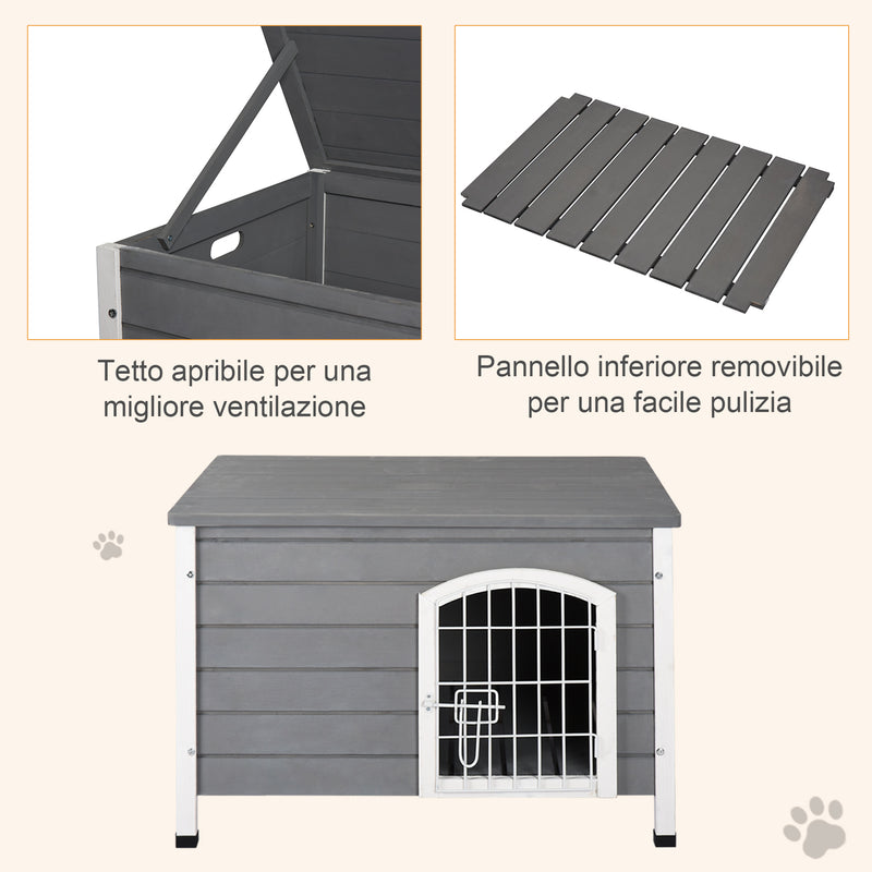 Cuccia per Cani Impermeabile da Esterno 80x55x53.5 cm in Legno Grigio
