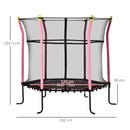 Trampolino Tappeto Elastico per Bambini Ø161x163 cm con Rete di Sicurezza e Corde Elastiche Rosa