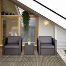 Set Salotto da Giardino 2 Poltroncine e Tavolino con Cuscini in Rattan Nero