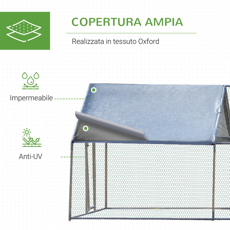 Pollaio per Galline 300x800x195 cm in Metallo Zincato con Copertura Argento