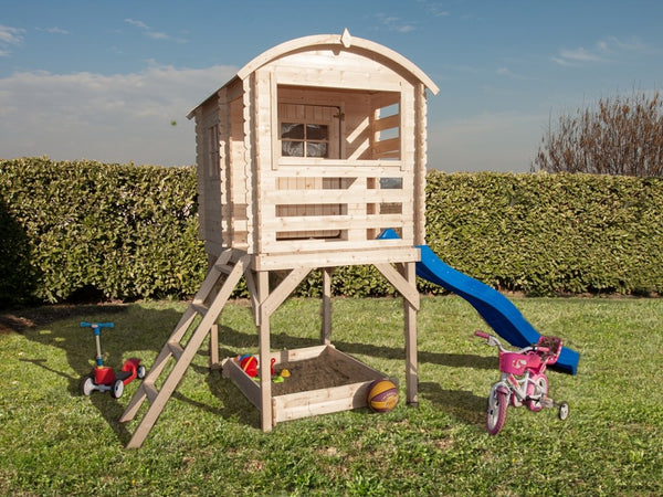 Château en bois avec cabane et toboggan pour enfants 163x118 cm Joy sconto