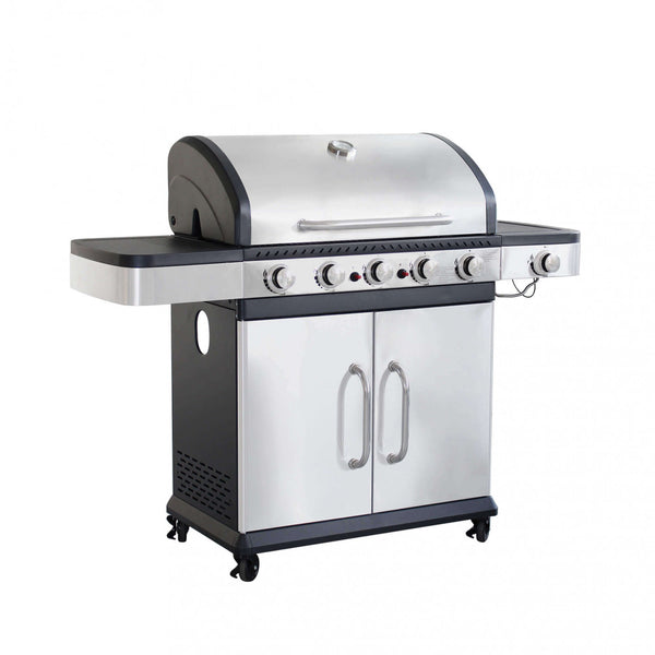 sconto Barbecue à gaz Davis LPG 5 brûleurs + 1 avec brûleur latéral 138x55,5x112 h cm en acier gris