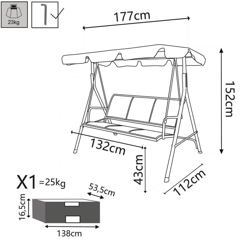 Dondolo Naxos 186x114x162 h cm in Textilene Bianco