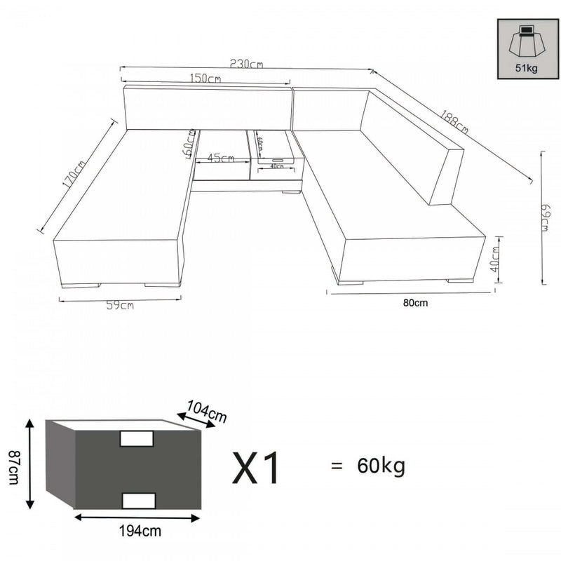 Salotto Angolare Tulum Struttura in Alluminio Grigio