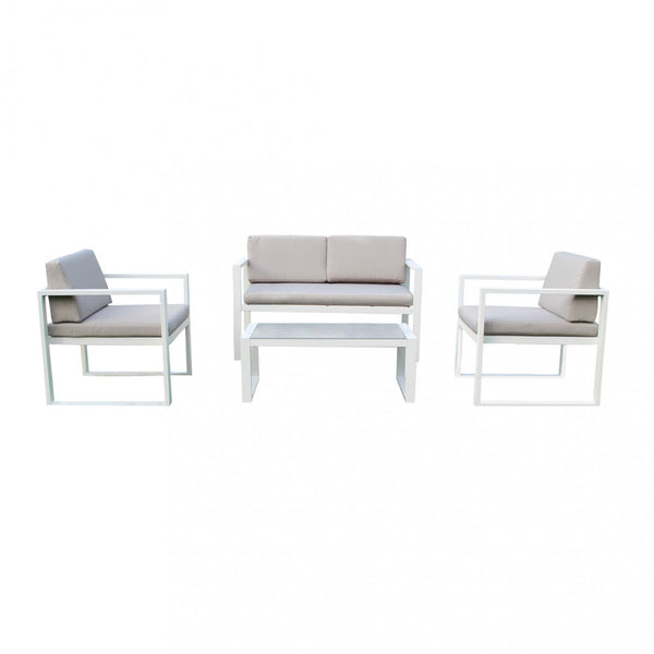 online Salon de jardin canapé 2 fauteuils et table basse avec coussins en aluminium blanc
