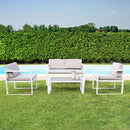 Set Salotto da Giardino Divano 2 Poltrone e Tavolino con Cuscini in Alluminio Bianco