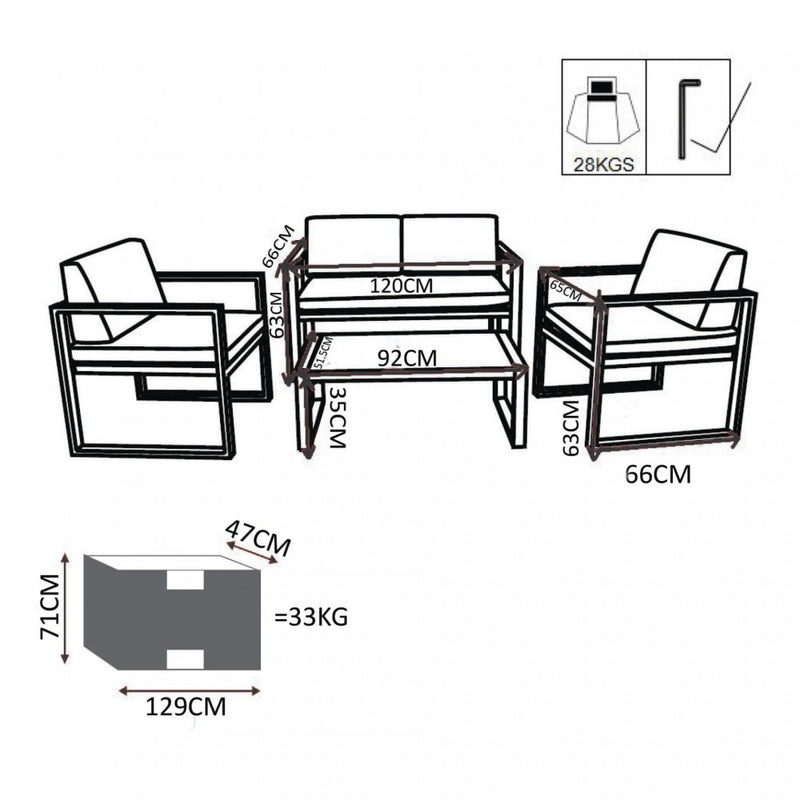Set Salotto da Giardino Divano 2 Poltrone e Tavolino con Cuscini in Alluminio Bianco