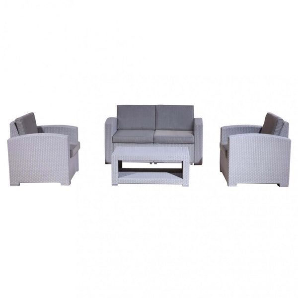 Ensemble Salon de Jardin Canapé 2 Fauteuils et Table Basse avec Coussins en Plastique Gris prezzo
