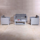 Set Salotto da Giardino Divano 2 Poltrone e Tavolino con Cuscini in Plastica Grigio