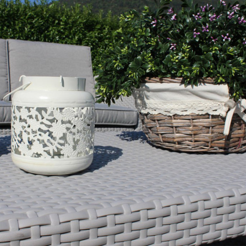 Set Salotto da Giardino Divano 2 Poltrone e Tavolino con Cuscini in Plastica Grigio