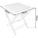 Tavolino Pieghevole 70x70x74 h cm in Legno di Acacia Marrone