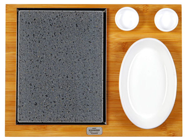 acquista Pierre de Lave 19x25 cm avec Saladier 2 Bols et Support Bois Bambou Américain