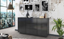 Credenza 2 Ante + 3 Cassetti 160x41,4x86 cm Bloom Grigio Antracite Laccato Lucido